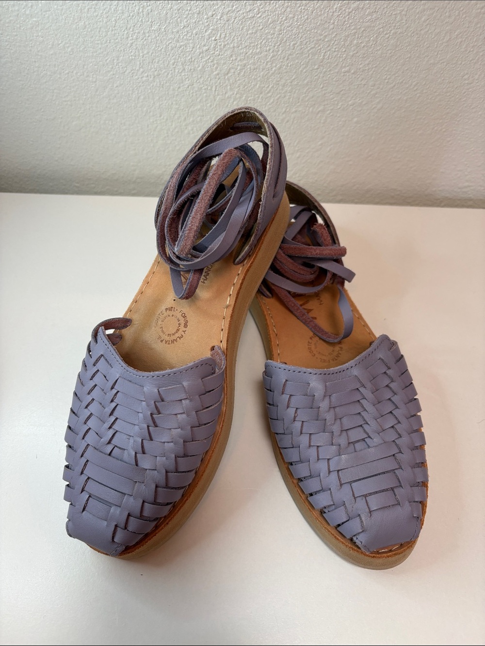 Mexas Lilac Woven Ankle-Tie Sandals - Picture 9 of 10